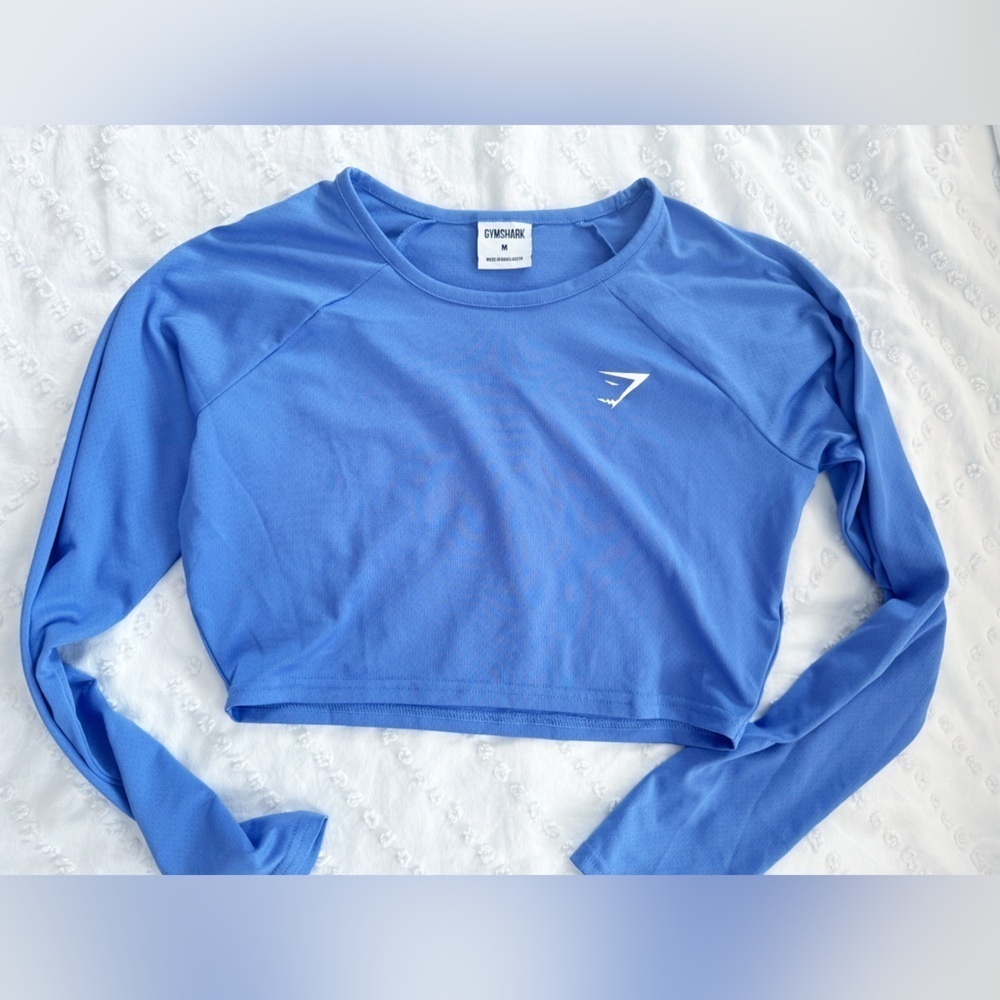 Gymshark Long Sleeve Cropped Vented Workout Top Size Medium Blue Performance